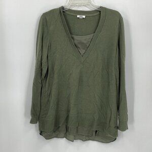 J Jill Olive Green Layered Sweater Long Sleeve V Neck Modest Womens M